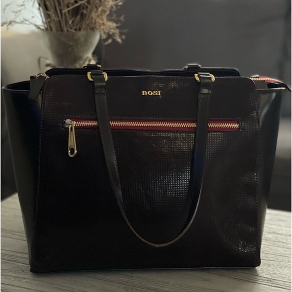 VTG BOSI Deep Burgandy/Merlot RedLEATHER Bottom Studs TOTE/SATCHEL/SHOULDER BAG - Picture 8 of 16